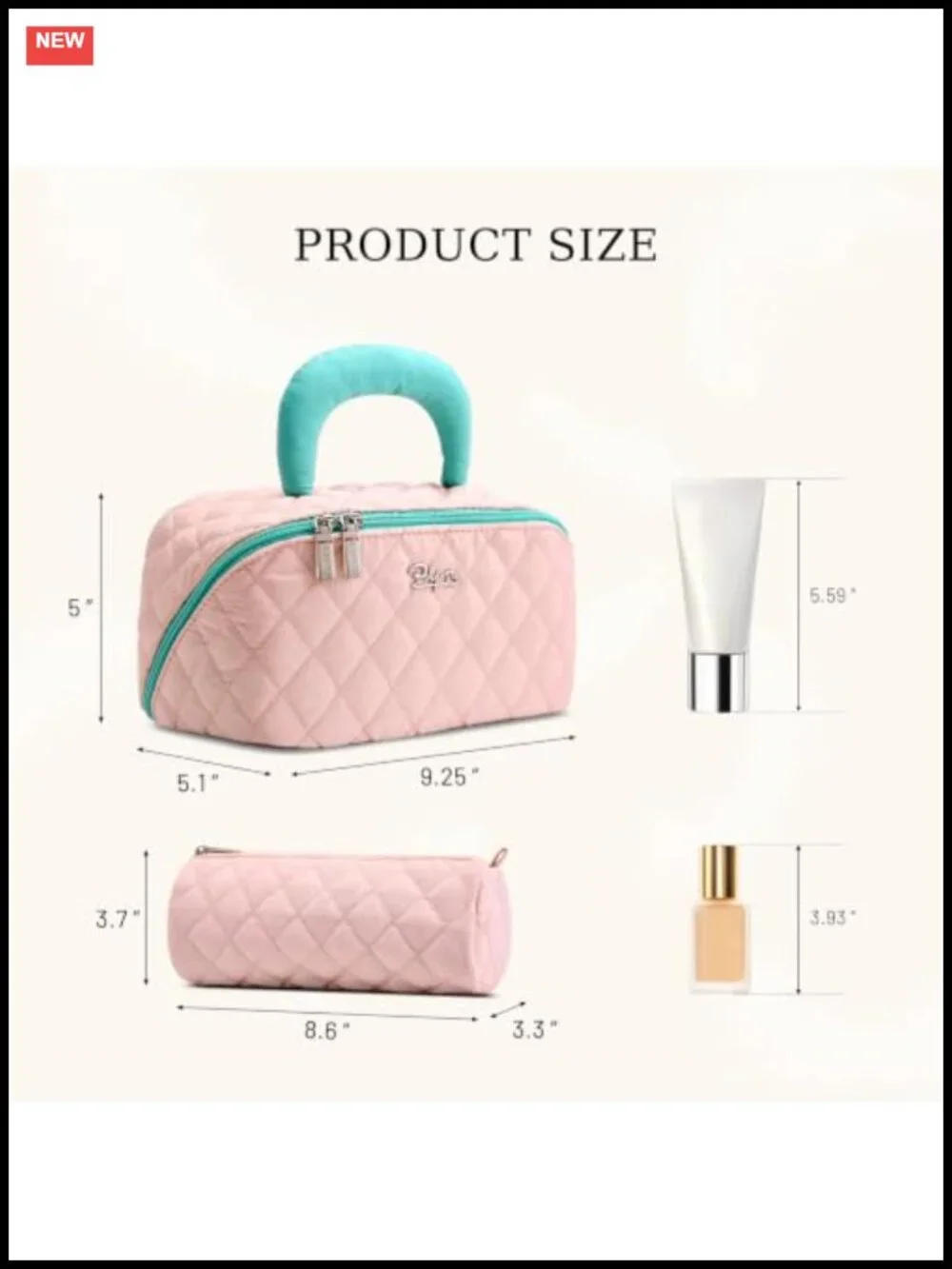 3-in-1 Quilted Puffer Makeup Bag, Waterproof Travel Cosmetic Organizer, 180°